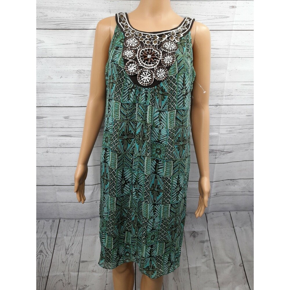 Another Thyme A-Line Dress  Beads Sleeveless Lined Green Floral Sz 8 NWT